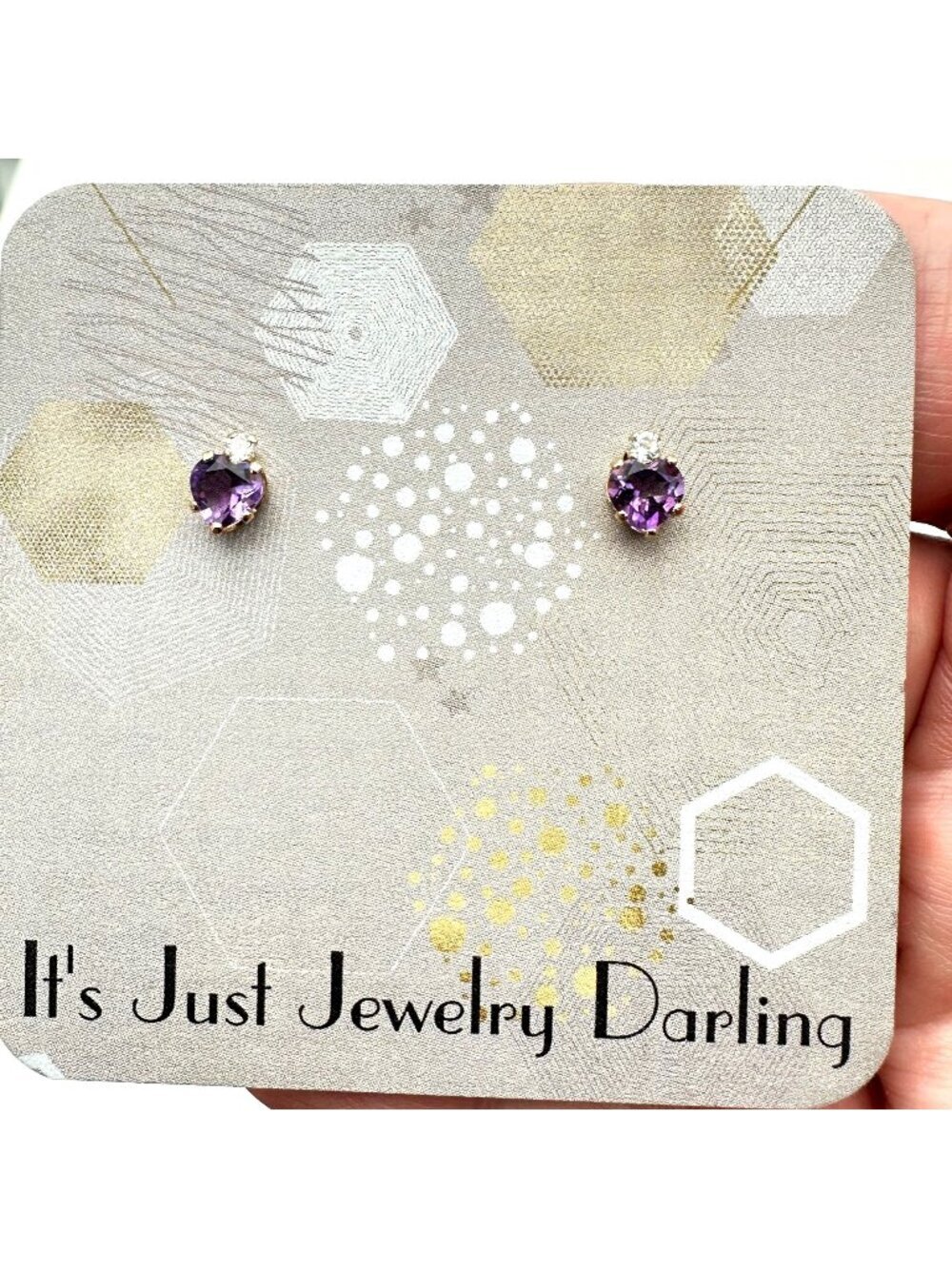 10K Yellow Gold Womens Earrings Amethyst Diamond Heart Pierced Gift Idea for Her